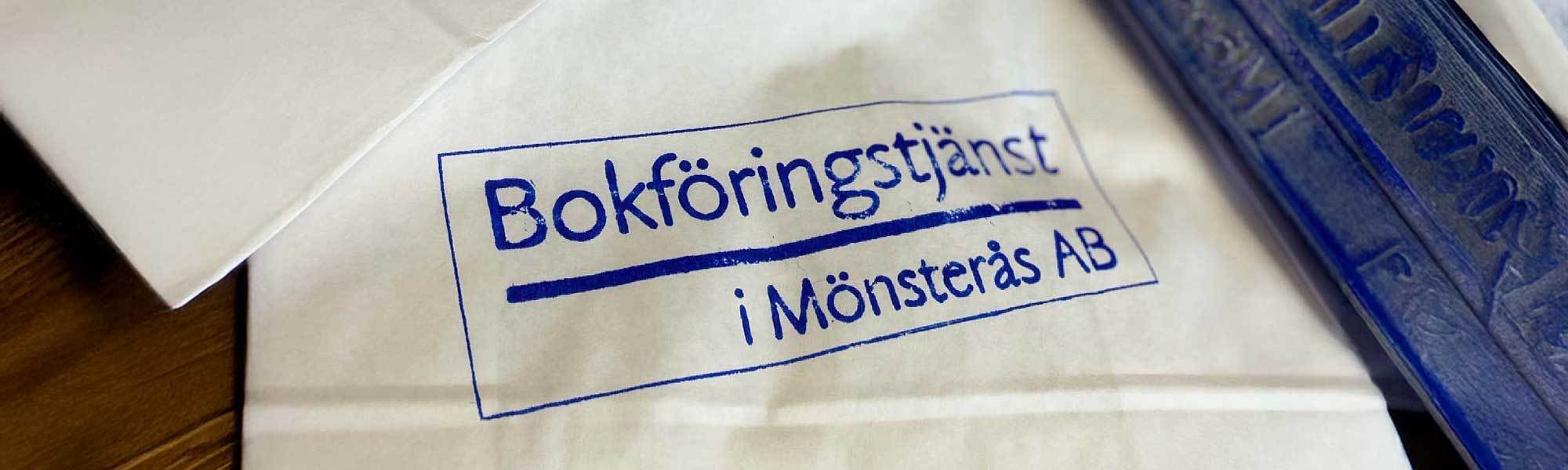 Bokförängstjänst i Mönsterås AB stämplat på ett papper